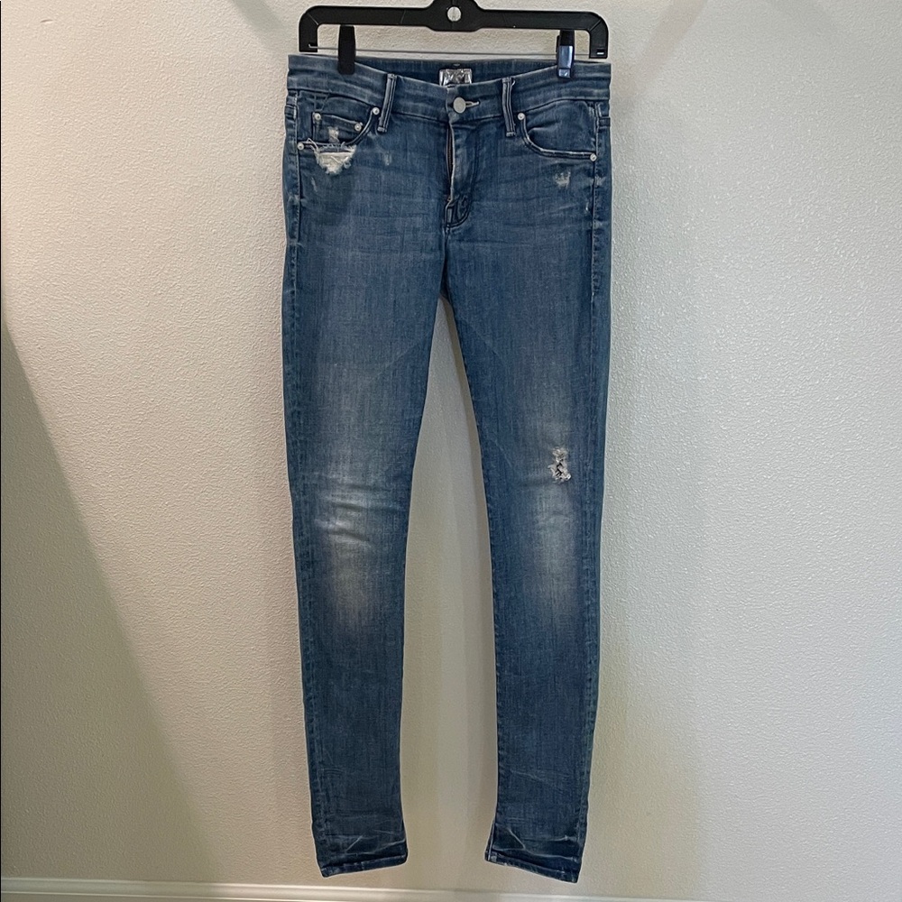 MOTHER Women's Distressed Blue Skinny Jeans